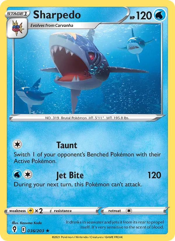Sharpedo Reverse Holo 036/203 Evolving Skies Pokémon Card