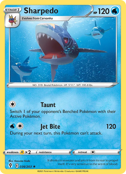 Sharpedo Reverse Holo 036/203 Evolving Skies Pokémon Card