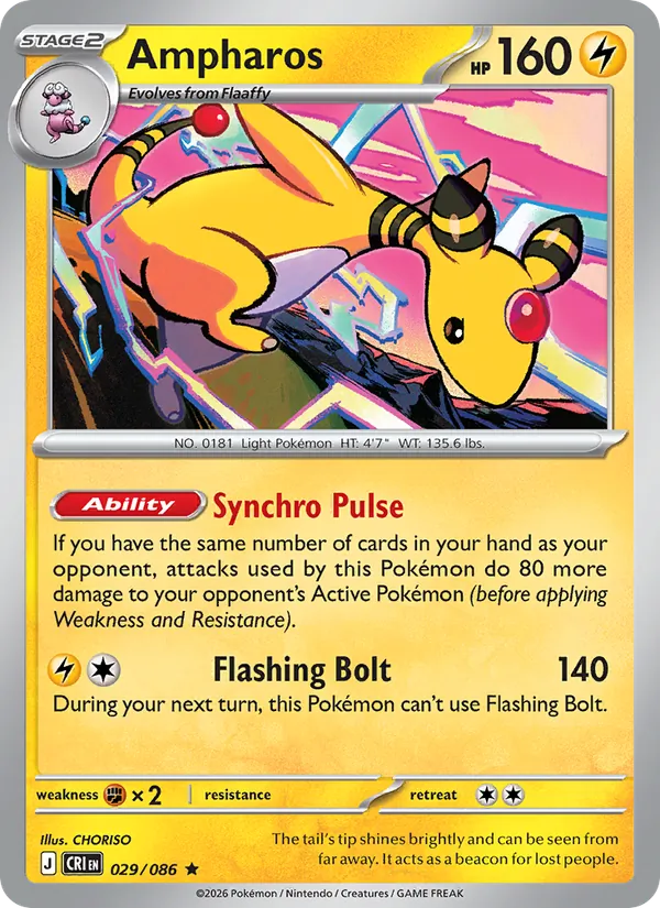 Ampharos Non-Holo 029/86 Chaos Rising Pokémon Card