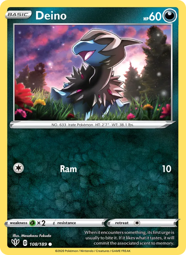 Deino Reverse Holo 108/189 Darkness Ablaze Pokémon Card