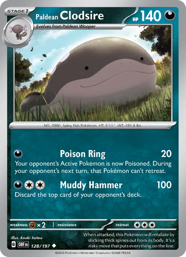 Paldean Clodsire Reverse Holo 128/197 Obsidian Flames Pokémon Card