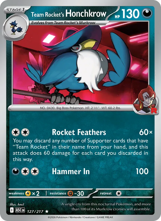 Team Rocket's Honchkrow Holo 127/217 Ascended Heroes Pokémon Card