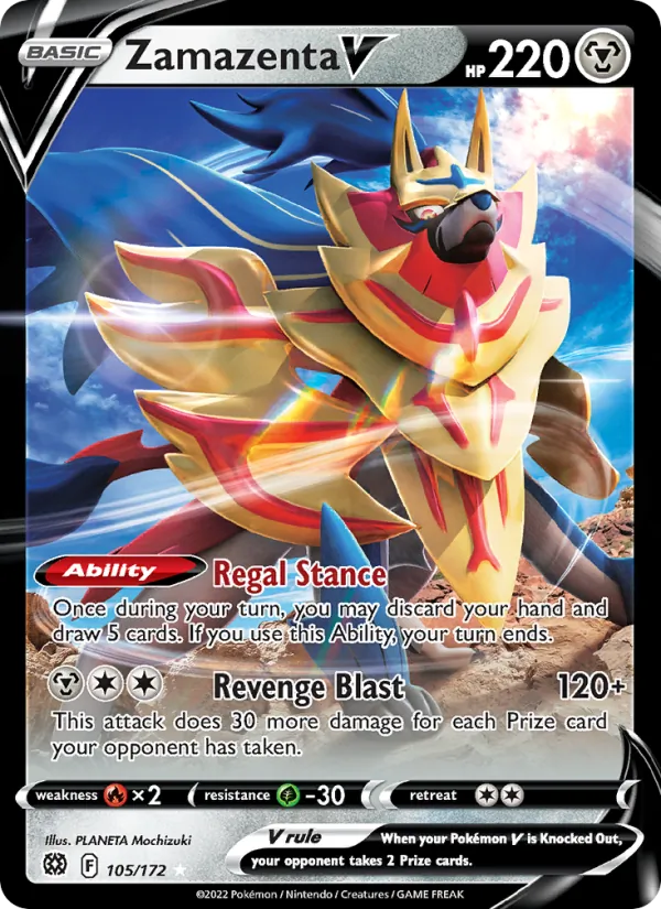 Zamazenta V Holo 105/172 Brilliant Stars Pokémon Card