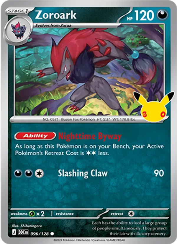 Zoroark Normal 096/128 30th Celebration Pokémon Card