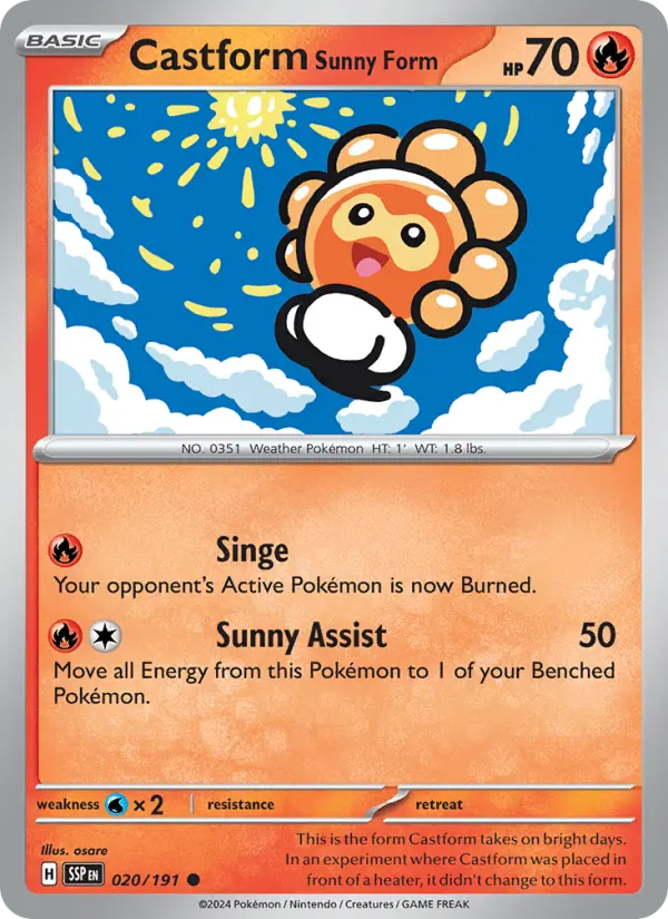 Castform Sunny Form Reverse Holo 020/191 Surging Sparks Pokémon Card
