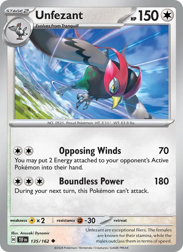 Unfezant Reverse Holo 135/162 Temporal Forces Pokémon Card