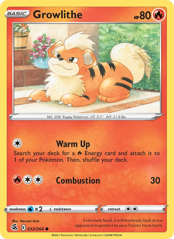 Growlithe Reverse Holo 032/264 Fusion Strike Pokémon Card