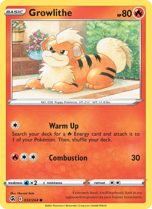 Growlithe Reverse Holo 032/264 Fusion Strike Pokémon Card
