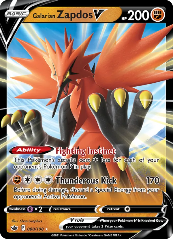 Galarian Zapdos V Holo 080/198 Chilling Reign Pokémon Card