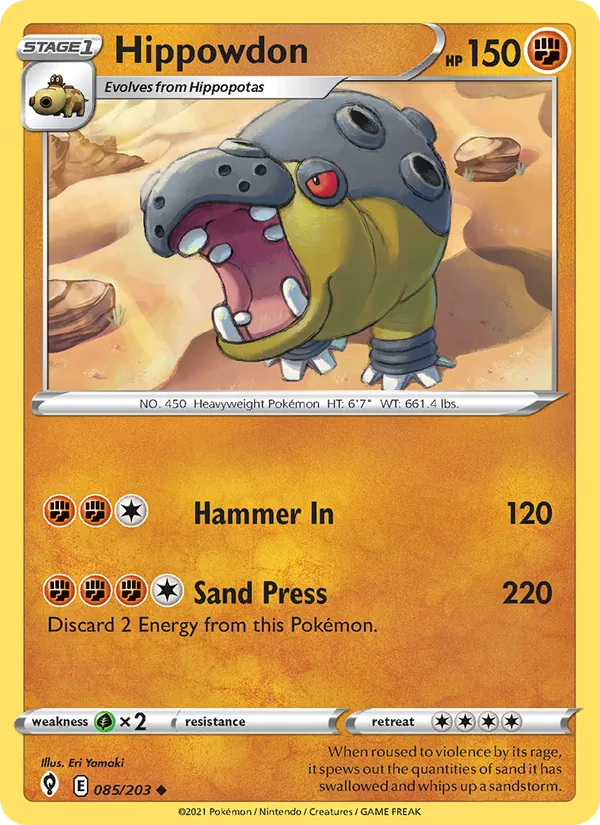 Hippowdon Reverse Holo 085/203 Evolving Skies Pokémon Card