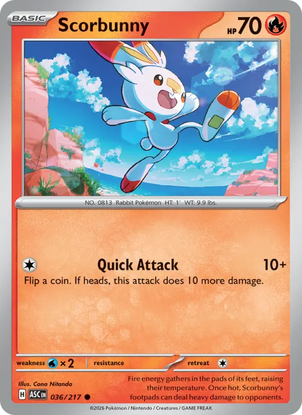 Scorbunny Reverse Holo 036/217 Ascended Heroes Pokémon Card