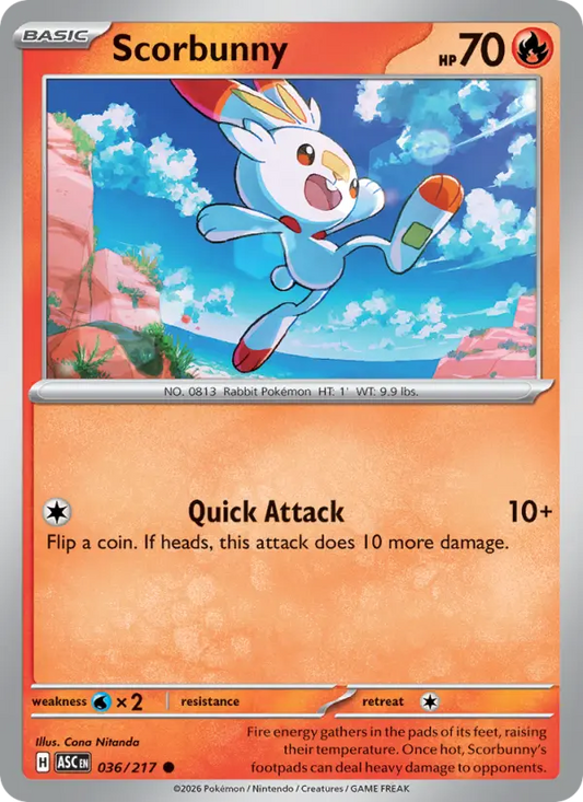 Scorbunny Reverse Holo 036/217 Ascended Heroes Pokémon Card