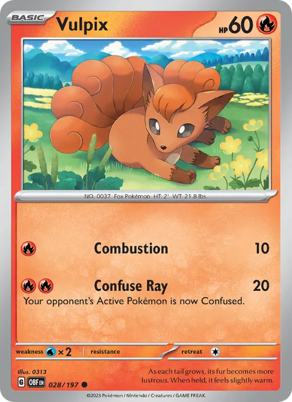 Vulpix Reverse Holo 028/197 Obsidian Flames Pokémon Card