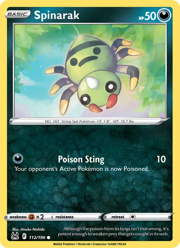 Spinarak Reverse Holo 112/196 Lost Origin Pokémon Card