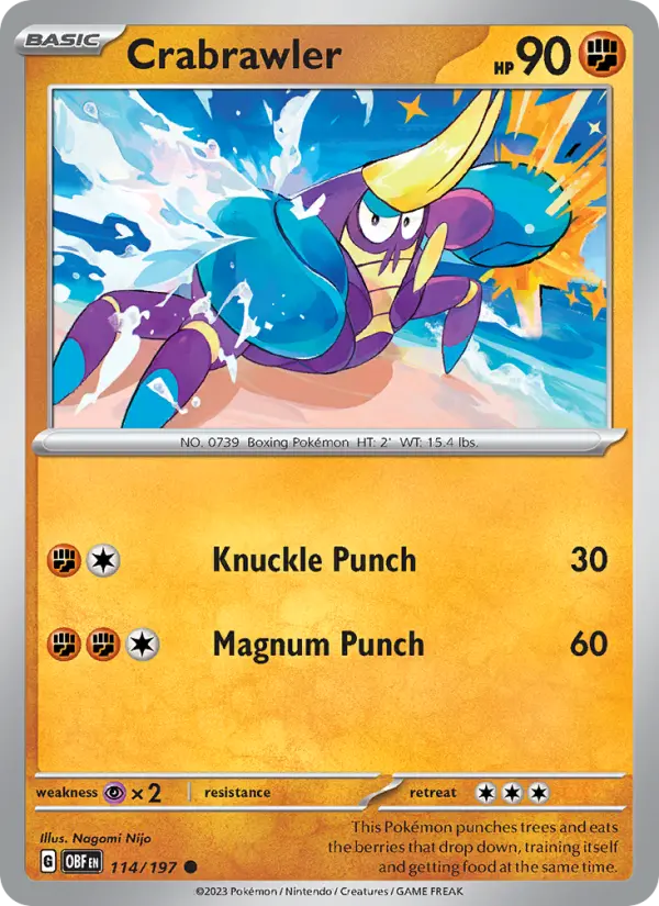 Crabrawler Reverse Holo 114/197 Obsidian Flames Pokémon Card