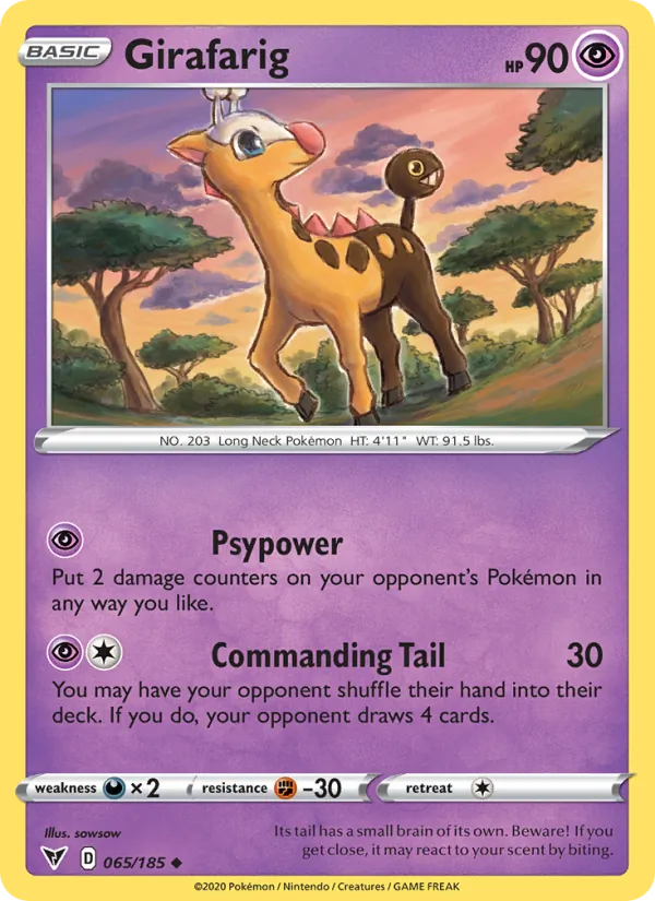 Girafarig Reverse Holo 065/185 Vivid Voltage Pokémon Card