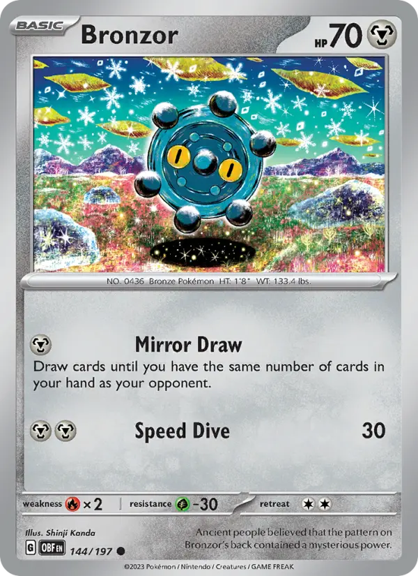 Bronzor Reverse Holo 144/197 Obsidian Flames Pokémon Card