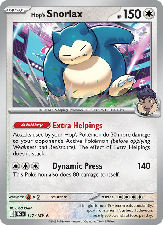 Hop's Snorlax Normal 117/159 Journey Together Pokémon Card