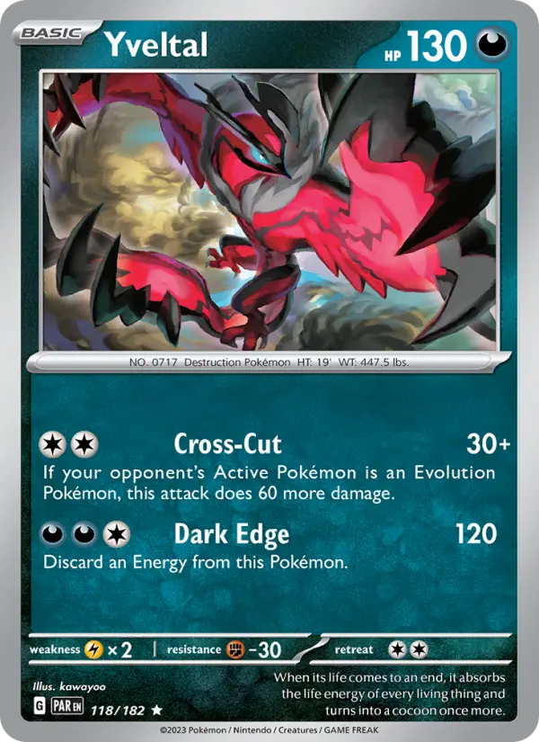 Yveltal Reverse Holo 118/182 Paradox Rift Pokémon Card