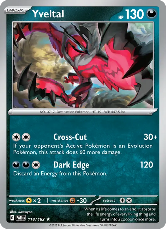 Yveltal Reverse Holo 118/182 Paradox Rift Pokémon Card
