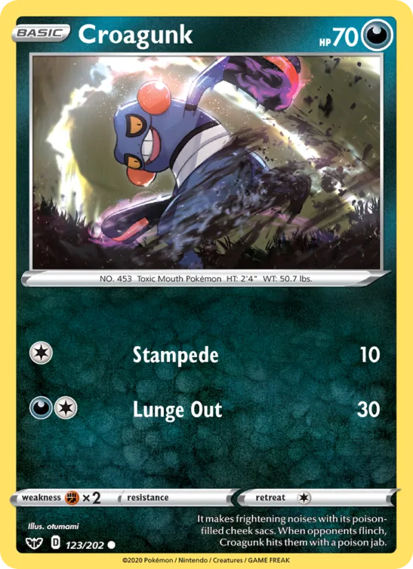 Croagunk Reverse Holo 123/202 Sword & Shield Pokémon Card