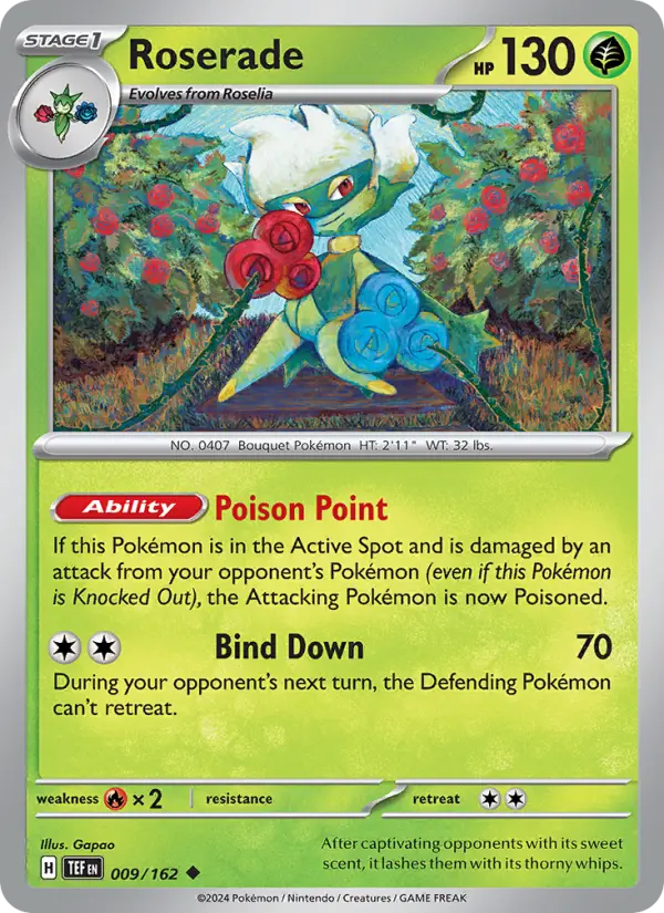 Roserade Reverse Holo 009/162 Temporal Forces Pokémon Card