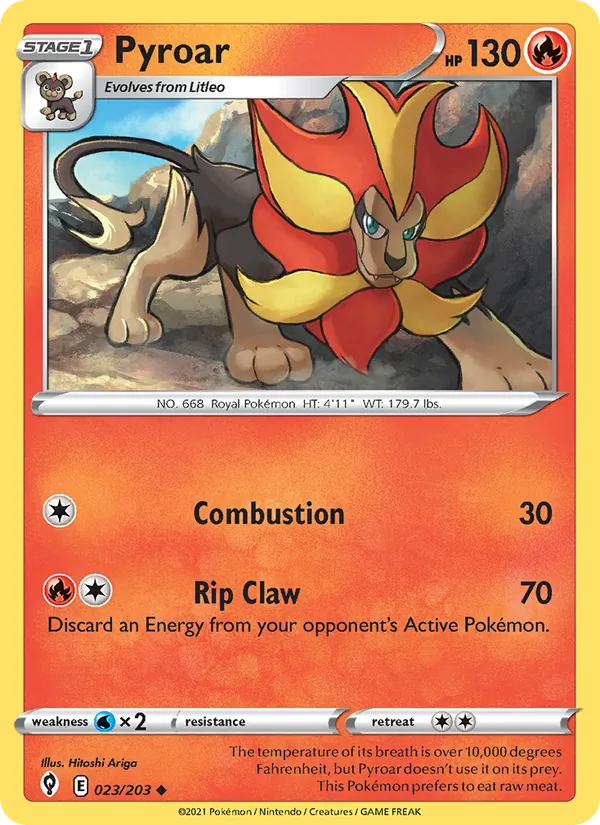 Pyroar Reverse Holo 023/203 Evolving Skies Pokémon Card