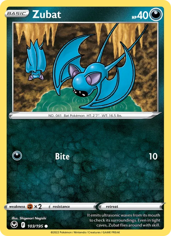 Zubat Reverse Holo 103/195 Silver Tempest Pokémon Card