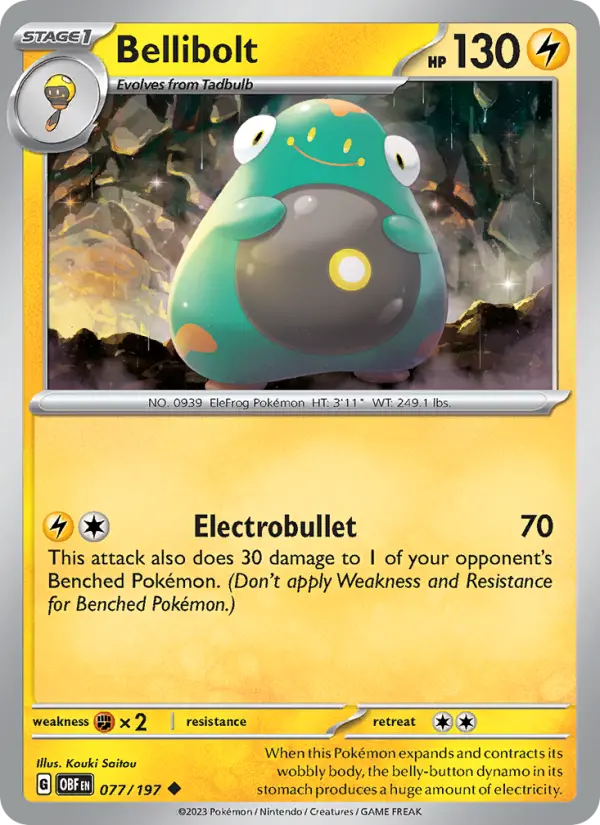 Bellibolt Reverse Holo 077/197 Obsidian Flames Pokémon Card