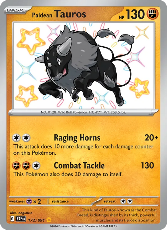 Paldean Tauros Holo 172/91 Paldean Fates Pokémon Card