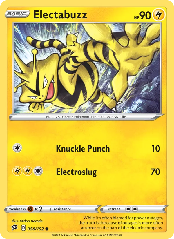 Electabuzz Reverse Holo 058/192 Rebel Clash Pokémon Card