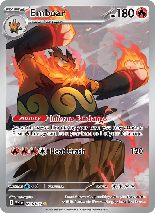 Emboar Holo 098/86 White Flare Pokémon Card