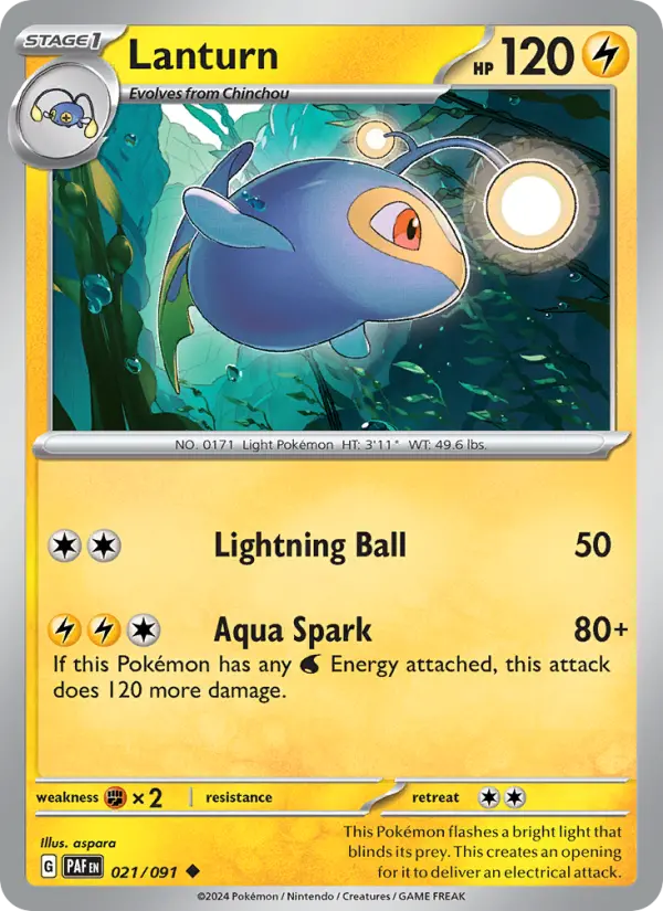 Lanturn Reverse Holo 021/91 Paldean Fates Pokémon Card
