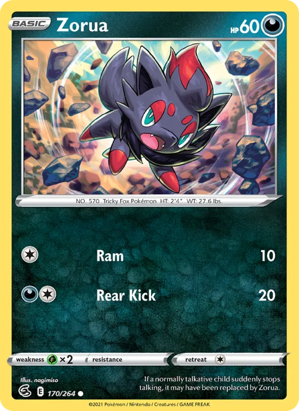 Zorua Reverse Holo 170/264 Fusion Strike Pokémon Card