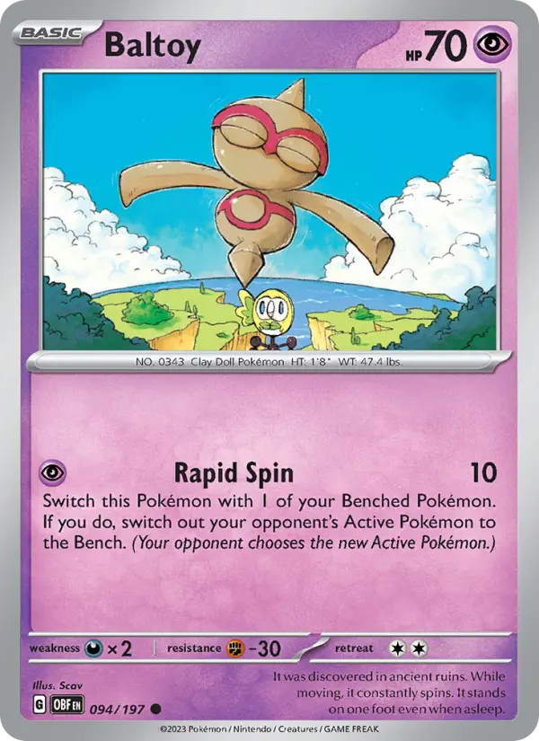 Baltoy Reverse Holo 094/197 Obsidian Flames Pokémon Card