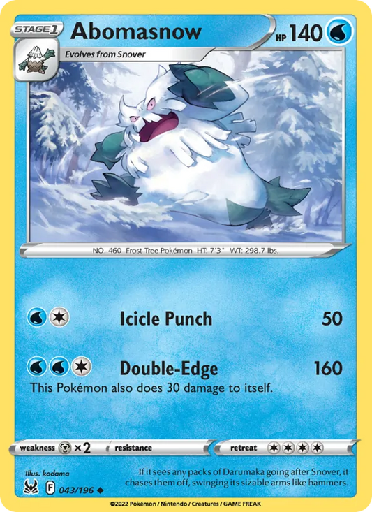 Abomasnow Reverse Holo 043/196 Lost Origin Pokémon Card