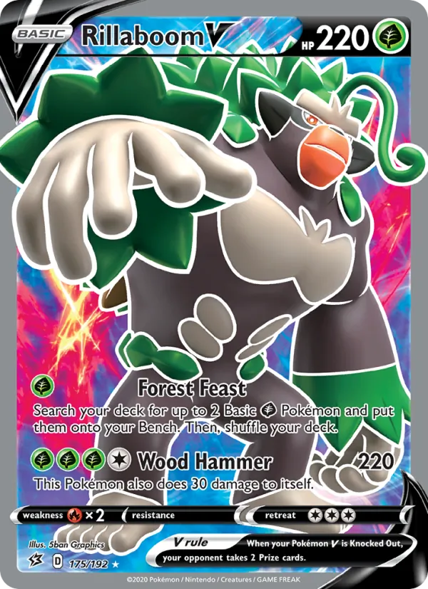 Rillaboom V Holo 175/192 Rebel Clash Pokémon Card