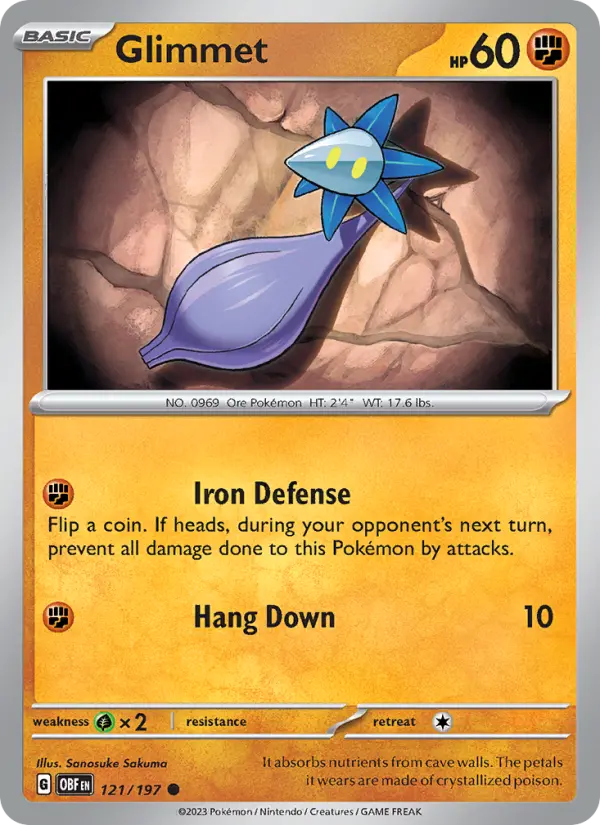 Glimmet Reverse Holo 121/197 Obsidian Flames Pokémon Card