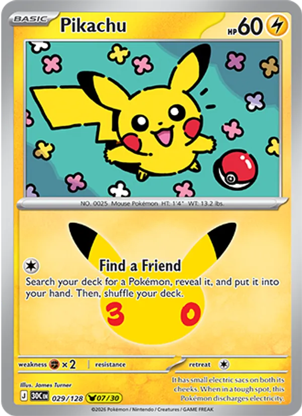 Pikachu Normal 029/128 30th Celebration Pokémon Card