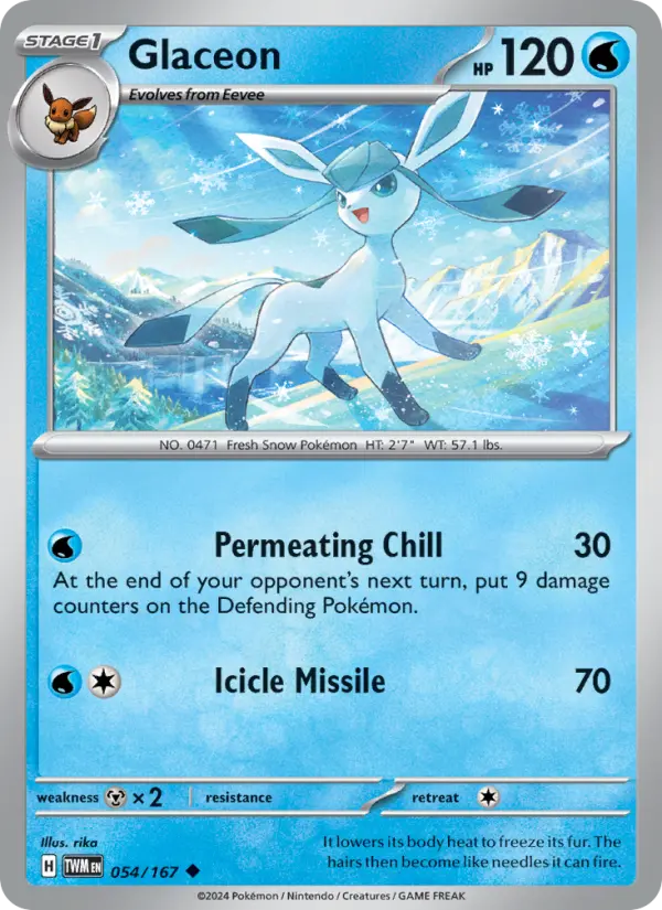 Glaceon Reverse Holo 054/167 Twilight Masquerade Pokémon Card