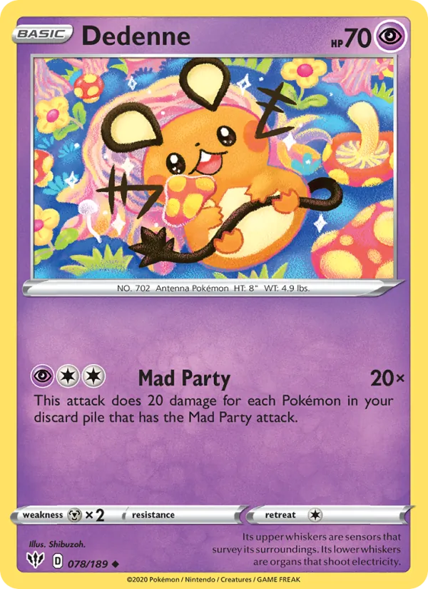 Dedenne Reverse Holo 078/189 Darkness Ablaze Pokémon Card