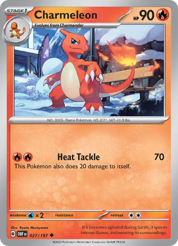 Charmeleon Reverse Holo 027/197 Obsidian Flames Pokémon Card