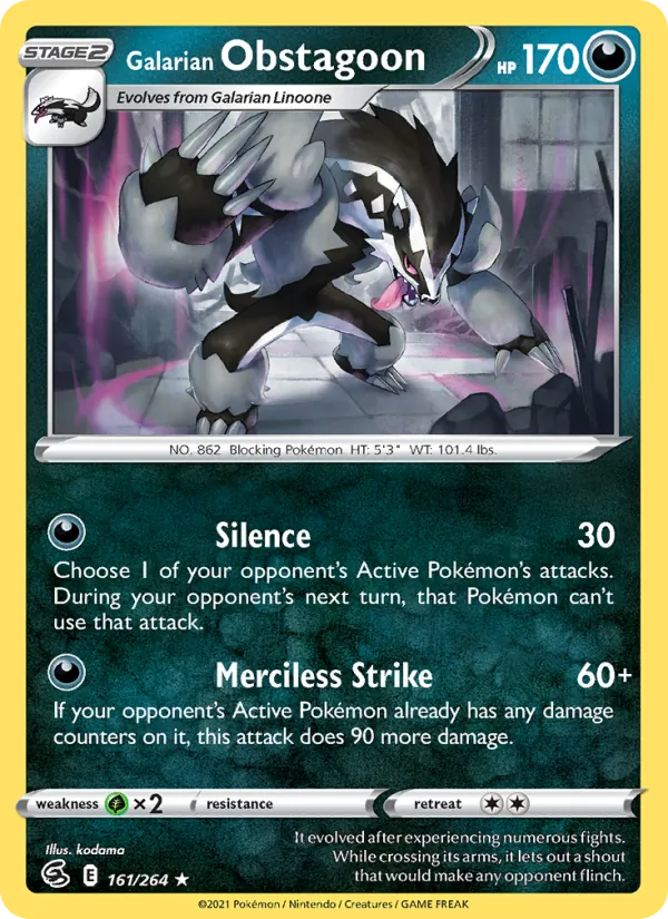 Galarian Obstagoon Reverse Holo 161/264 Fusion Strike Pokémon Card