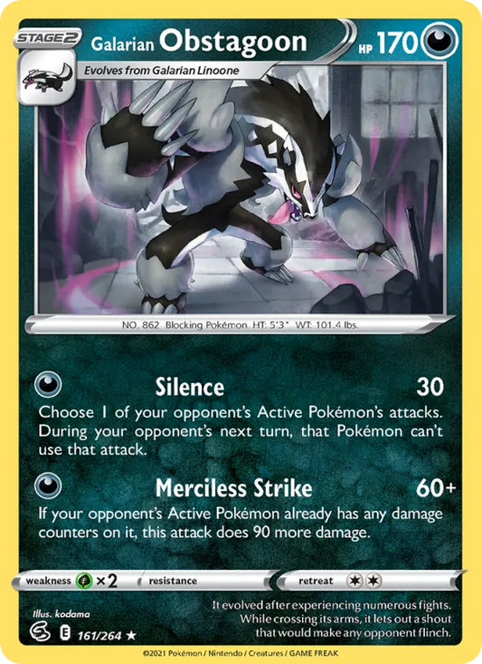 Galarian Obstagoon Reverse Holo 161/264 Fusion Strike Pokémon Card