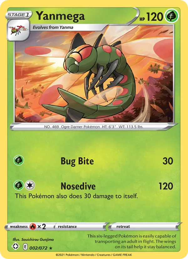 Yanmega Reverse Holo 002/72 Shining Fates Pokémon Card