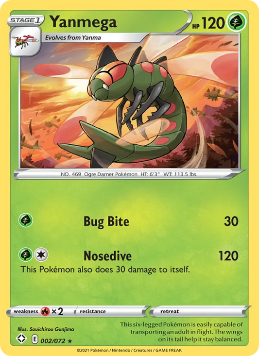 Yanmega Reverse Holo 002/72 Shining Fates Pokémon Card