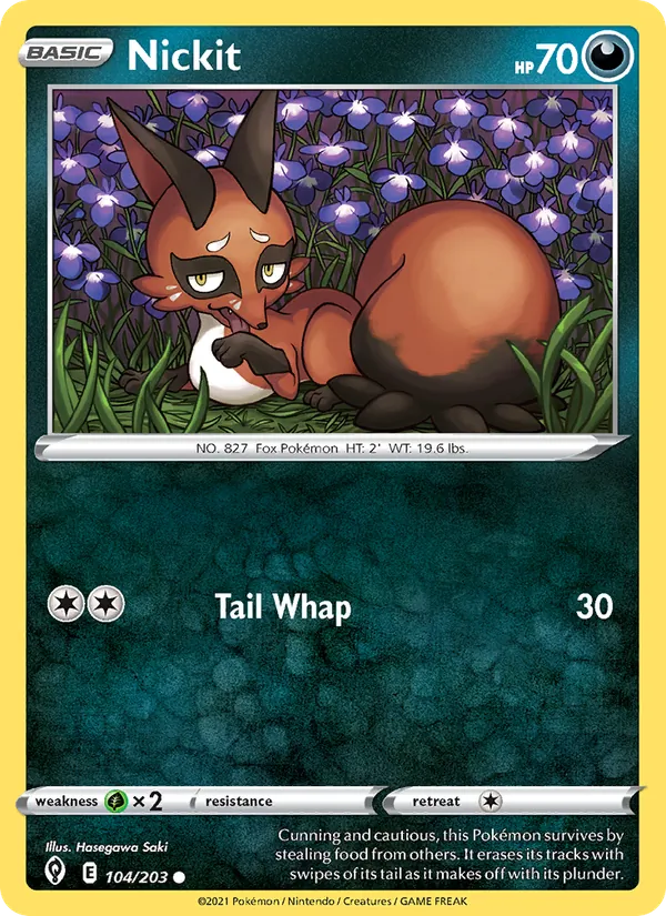 Nickit Reverse Holo 104/203 Evolving Skies Pokémon Card
