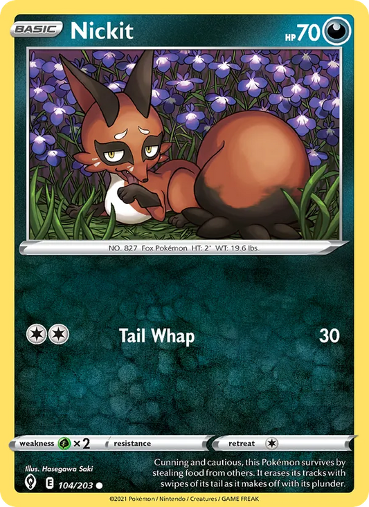 Nickit Reverse Holo 104/203 Evolving Skies Pokémon Card
