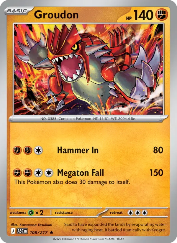 Groudon Reverse Holo 108/217 Ascended Heroes Pokémon Card
