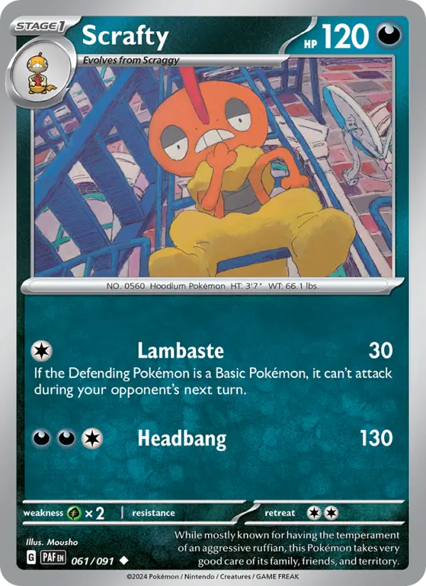 Scrafty Reverse Holo 061/91 Paldean Fates Pokémon Card